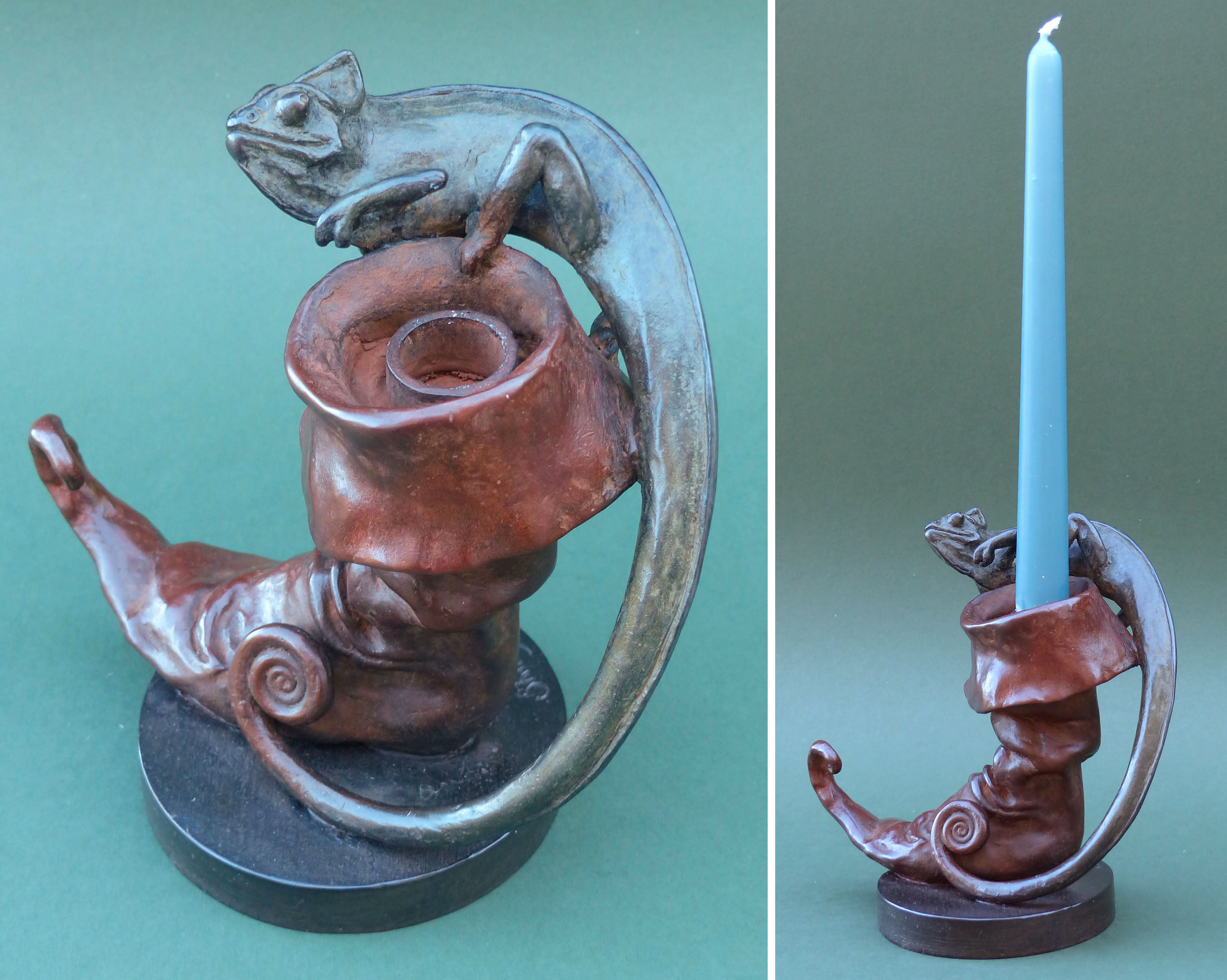 boot and chameleon candlestick