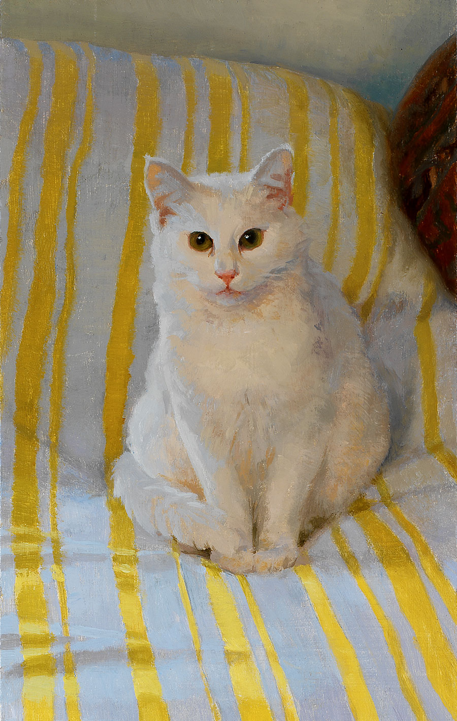 White cat and yellow stripes